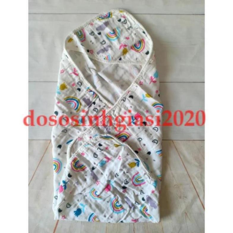 Khăn Choàng Ủ có mũ 4 lớp cho bé sơ sinh