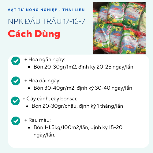 Phân bón Đầu Trâu đa năng NPK 17-12-7 chuyên hoa cây cảnh chồi lá khỏe ra hoa nhiều 1kg