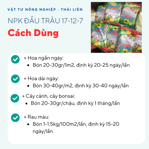 Phân bón Đầu Trâu đa năng NPK 17-12-7 chuyên hoa cây cảnh chồi lá khỏe ra hoa nhiều (hàng cao cấp)1kg