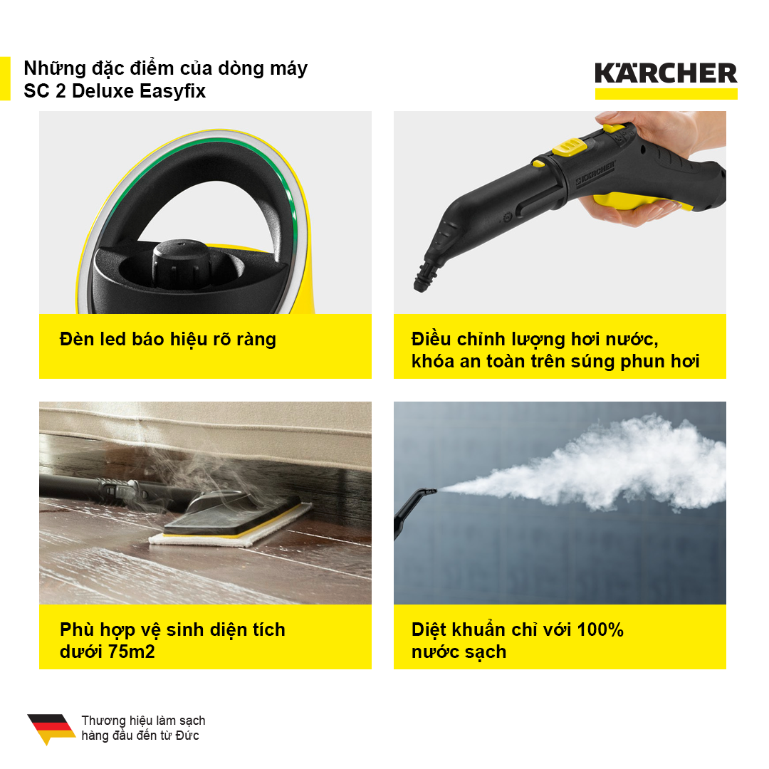 Combo Máy làm sạch bằng hơi nước Karcher SC 2 Deluxe EasyFix và thanh giặt hơi nước