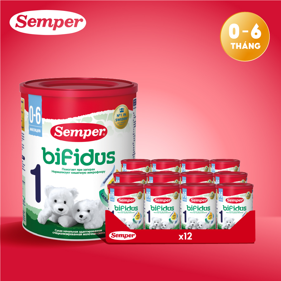 Thùng 12 hộp Sữa bột công thức Semper Bifidus số 1 400g/hộp