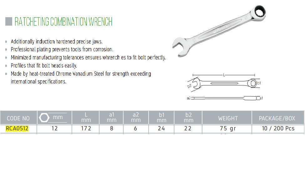 Cờ lê đa năng tự động 12mm- Retta - RCA0512