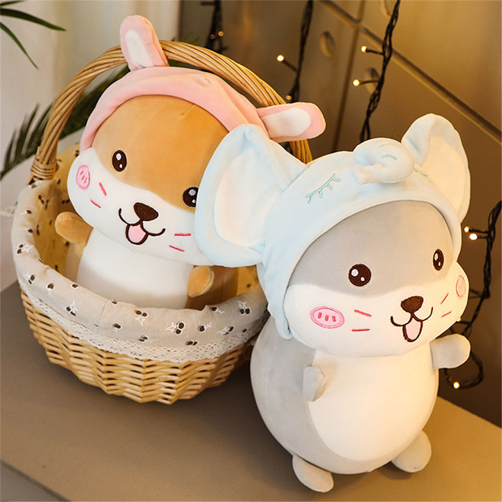 Gấu bông, Gối Ôm chuột hamster mũ xanh siêu cute, Thú nhồi bông chuột hamster mũ xanh siêu cute, Gấu bông sang trọng, Đồ chơi thú bông