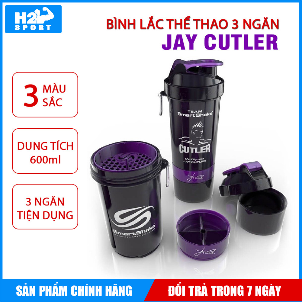 Bình lắc tập gym - Bình lắc thể thao Shaker Jay Cutler 3 ngăn 600ml