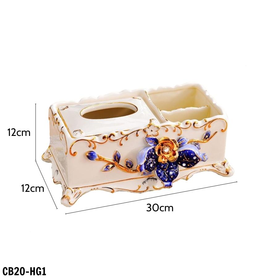 Hộp đựng giấy ăn và những vật dụng nhỏ nhặt khác bằng sứ cao cấp họa tiết hoa văn nổi phong cách tân cổ điển sang trọng, trẻ trung, thời thượng