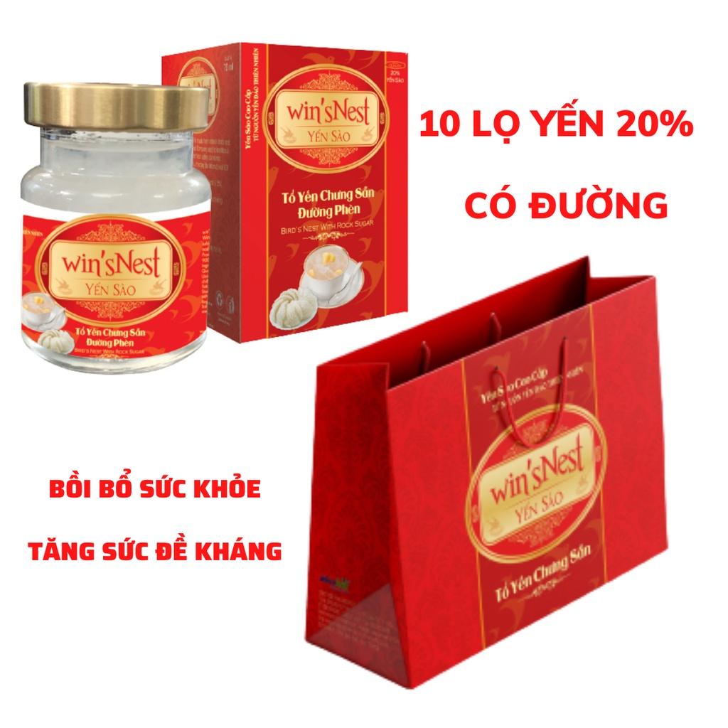 Combo 10 lọ Yến sào cao cấp win'sNest tổ yến chưng sẵn đường phèn 20% (70 ml/ lọ) phù hợp cho mọi đối tượng (kèm túi xách)