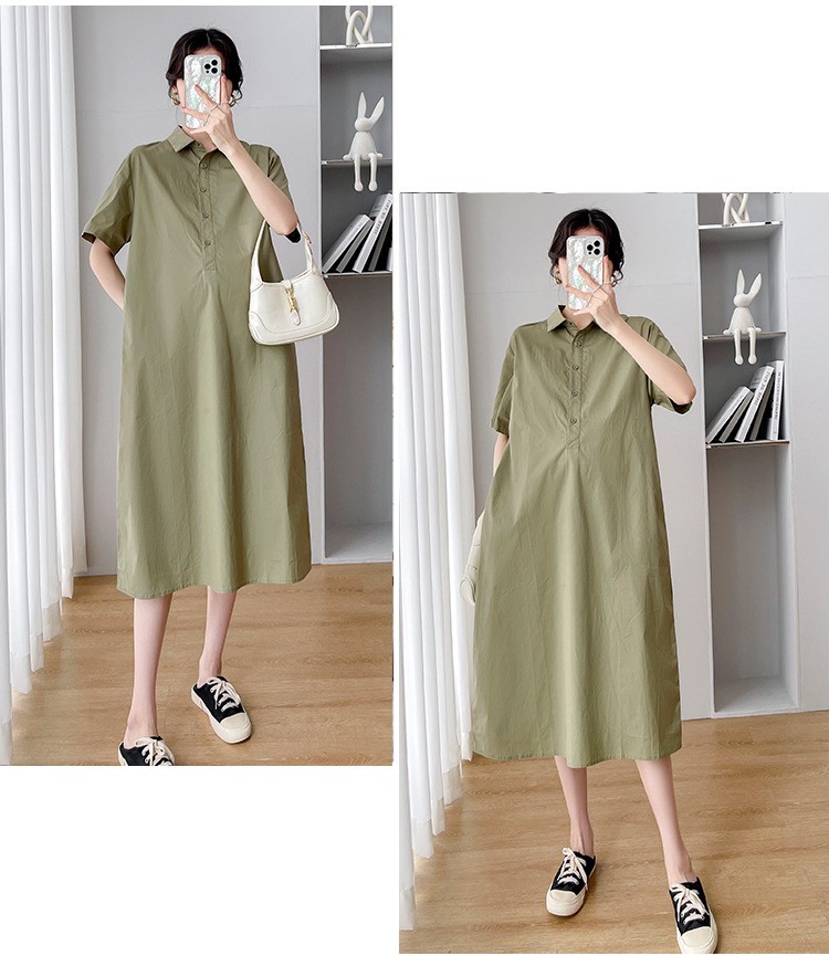 Váy bầu thiết kế công sở dự tiệc mùa hè suông sơ mi chất linen mát B61