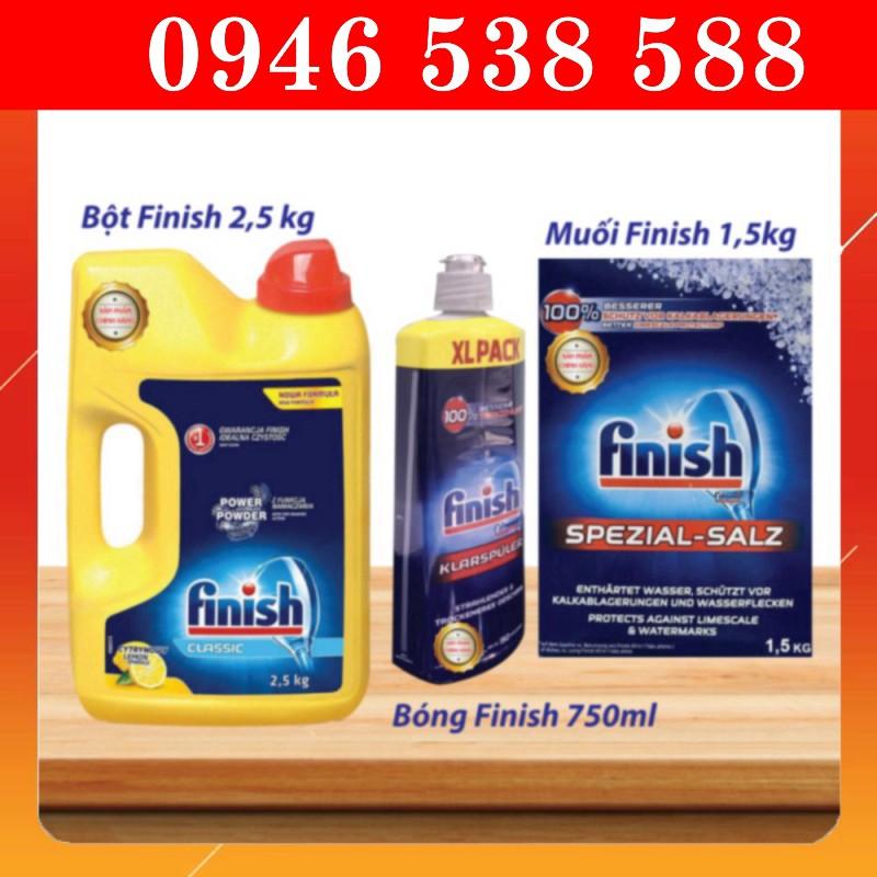 Combo rửa bát Finish: Bột 2.5kg, Muối 1.5kg, Nước làm bóng 400ml - Nhập khẩu EU