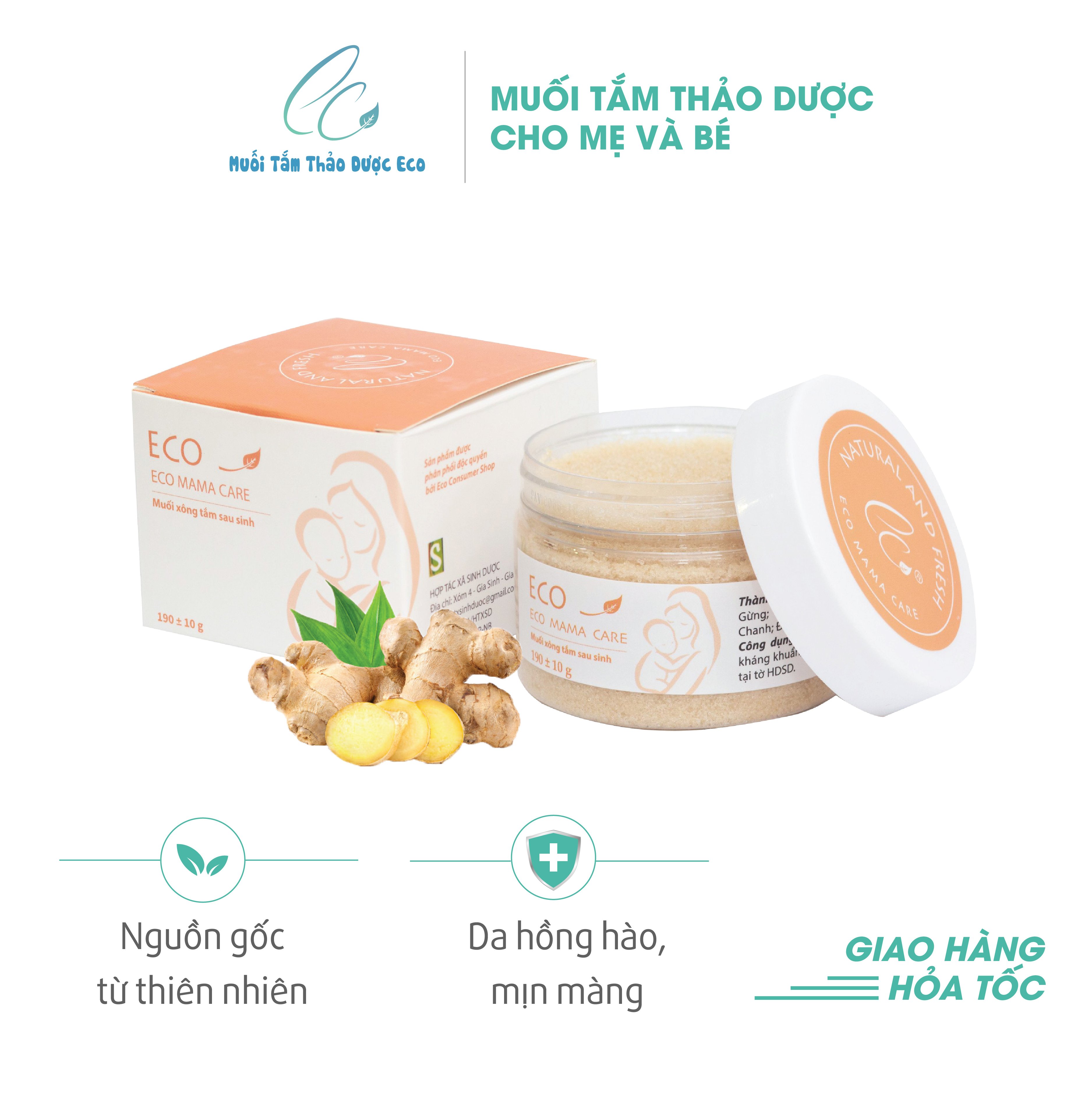 Muối xông tắm cho mẹ sau sinh Eco 200g, dùng được 10 lần xông tắm giúp mẹ làm sạch da, diệt khuẩn, lưu thông khí huyết