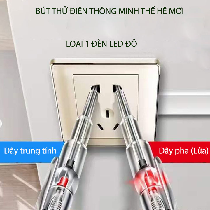 Bút thử điện thông minh thế hệ mới, loại 1 đèn màu đỏ, kiểm tra dây điện đứt ngầm, đo thông mạch