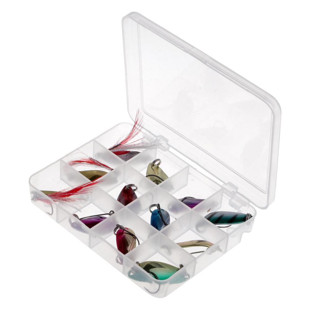 12Pcs Metal Fishing Lures Spoon Spinner Baits Treble Hook with Box