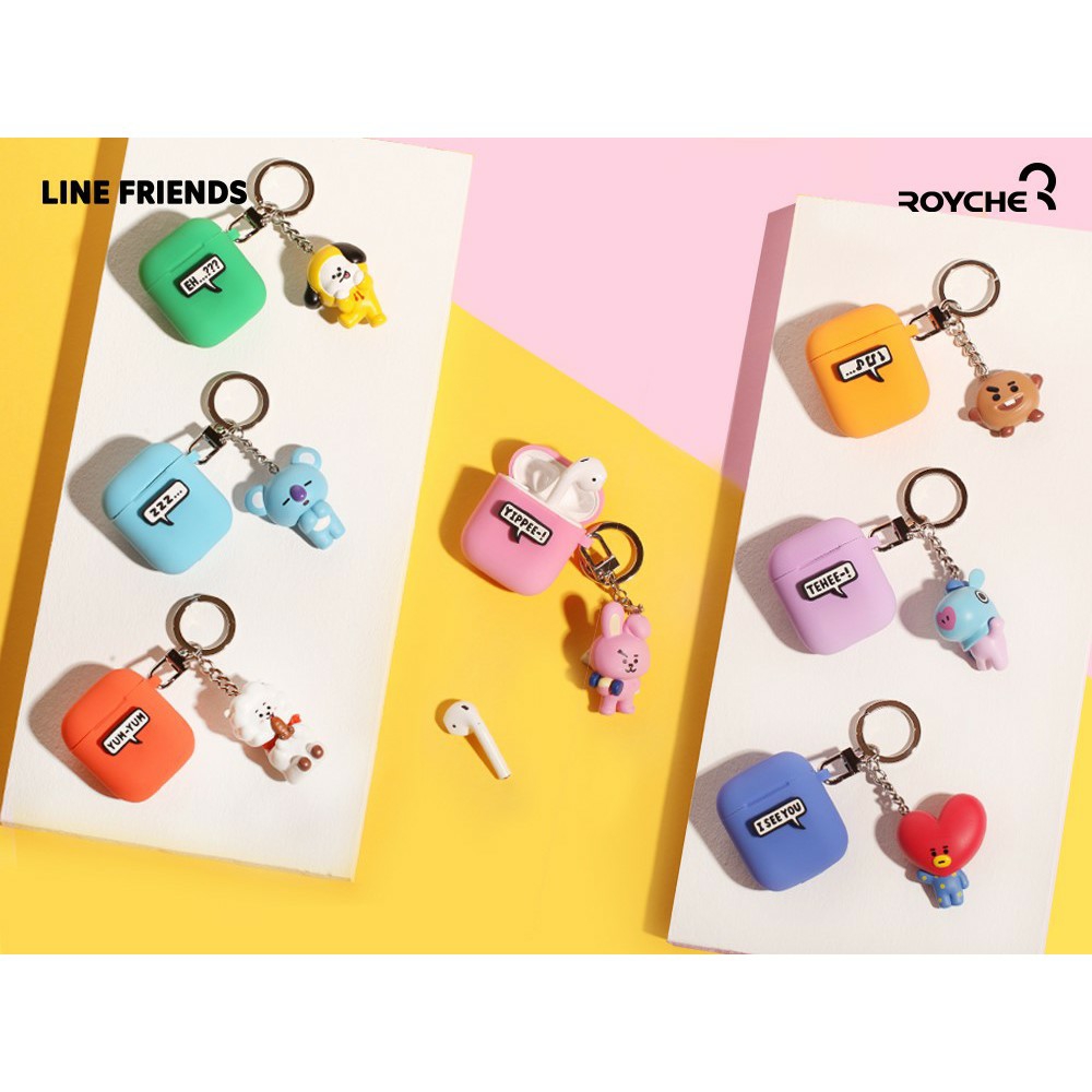 HỘP AIRPODS FIGURE CASE  CÓ KEYRING BT21 LINE AND FRIEND -HÀNG CHÍNH HÃNG