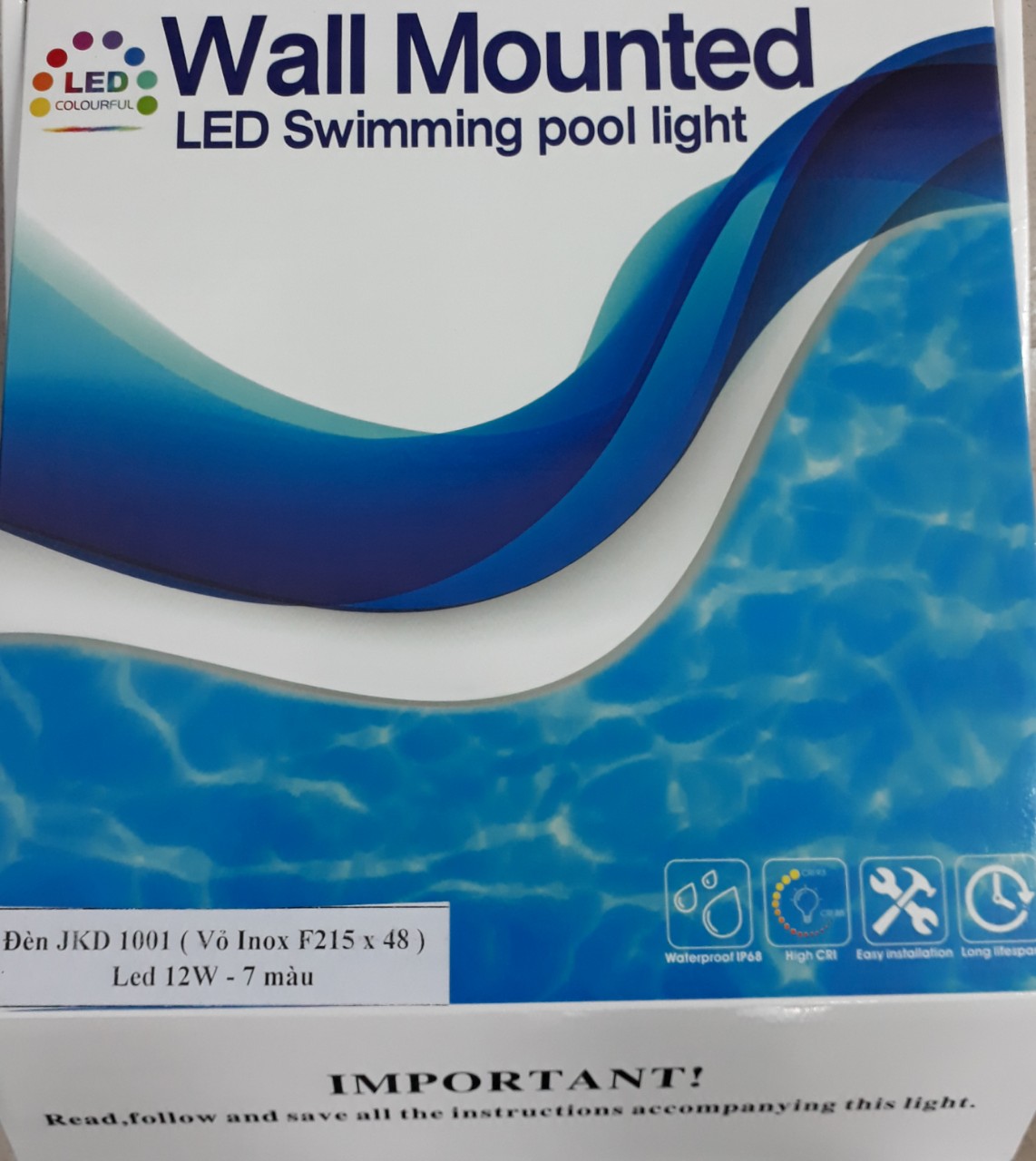 Đèn Led Hồ Bơi Ánh Sáng Trắng Mã JKD 1003 Loại 12W-12V Vỏ Nhựa H297*70mm Chuyên Dùng Trang Trí Hồ Bơi