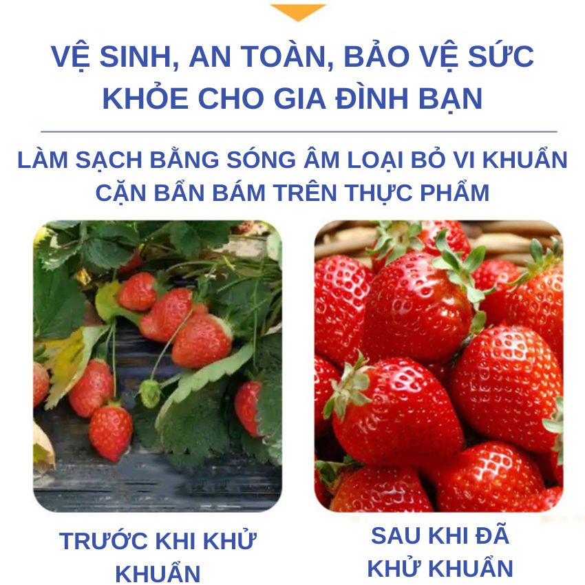 Máy khử khuẩn kèm rổ đựng thực phẩm đa năng - Máy rửa rau củ quả thông minh tiêu diệt vi khuẩn, loại bỏ thuốc trừ sâu, làm sạch bằng công nghệ sóng âm siêu sạch