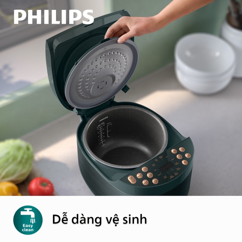 Nồi Cơm Điện Tử Philips HD4518/62, Công Nghệ Nấu 3D 18 Chức Năng, 940W-1.8Lit, Hàng Chính Hãng