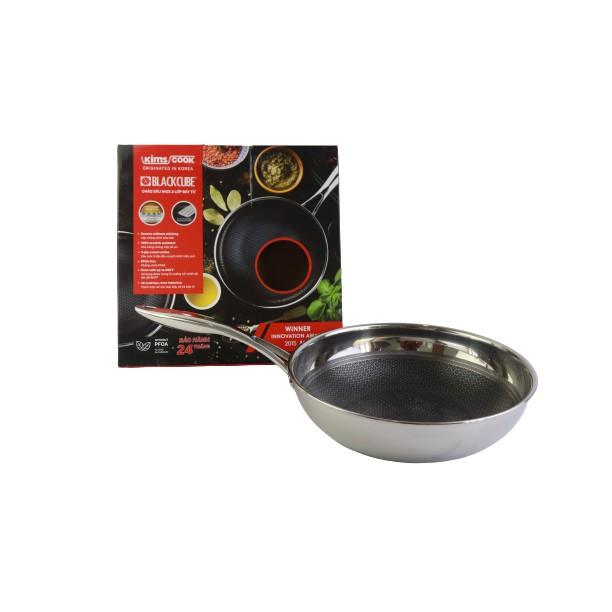 Chảo xào đáy từ , chảo sâu lòng 3 lớp đúc liền  inox 304 cao cấp Hàn Quốc Kimscook BlackCube siêu bền, cào không xước - tặng 1 sạn inox