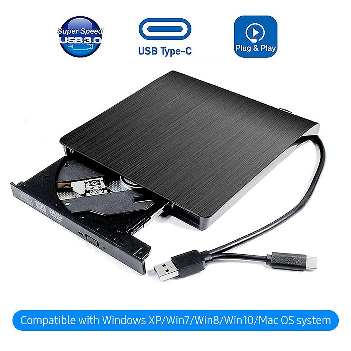 Ổ ĐĨA DVD RW CẮM NGOÀI CHO LATOP DESTOP OS ĐỜI MỚI usb 3.0 và cổng Type C -Hàng Chính Hãng