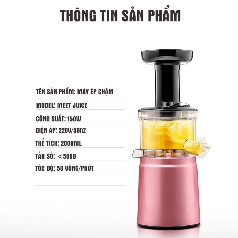 Máy ép chậm MEET JUICE, Máy ép trái cây- Vắt kiệt bã công suất 150W - Tặng 2 cốc đựng nước