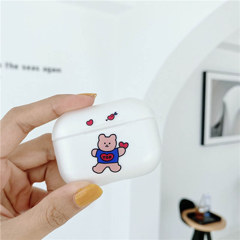 Bao ốp vỏ dành cho airpods 1/2/pro nhám trắng in hình gấu cute