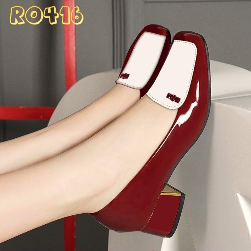 Giày cao gót nữ đẹp đế vuông 5 phân hàng hiệu rosata hai màu đen đỏ ro416