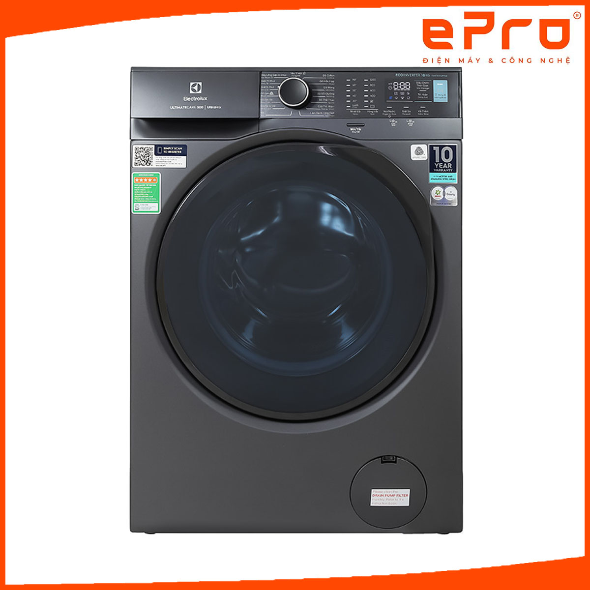 Máy giặt Electrolux Inverter 10 kg EWF1024P5SB - Hàng chính hãng - Giao HCM và 1 số tỉnh thành
