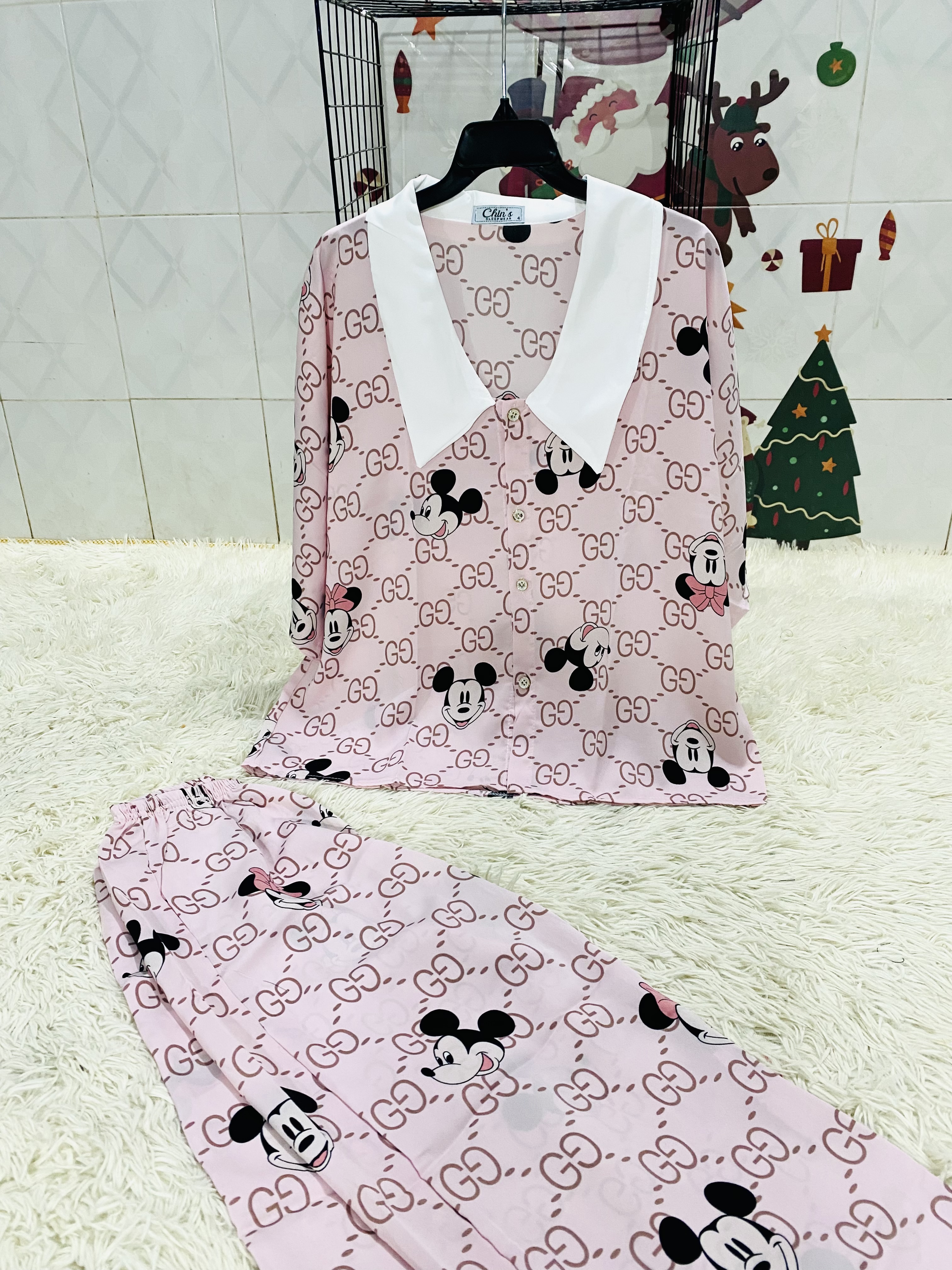 Bộ Pijama đồ mặc nhà chất liệu Lụa Satin xinh xắn