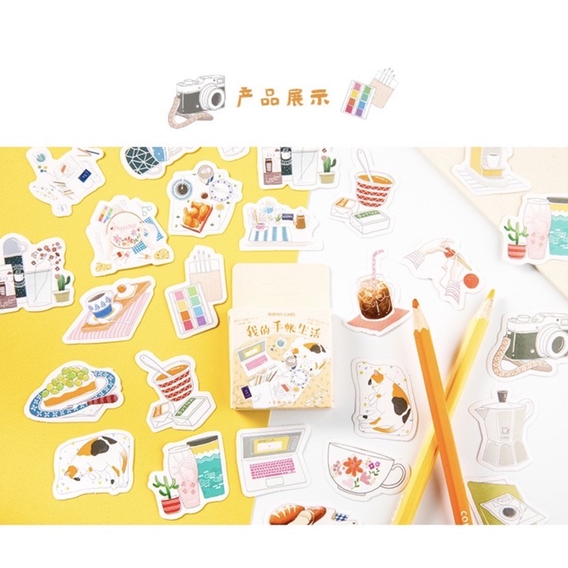 Hộp 45 pcs stickers nhiều chủ đề dễ thương hoặc cổ điển dùng để trang trí