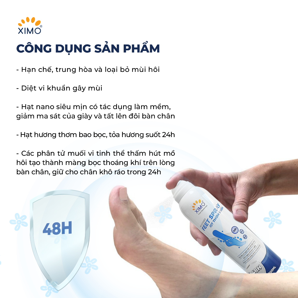 Xịt thơm chân Ximo 200ml giúp khử mùi hôi chân và khử mùi giày ngăn tiết mồ hôi và vi khuẩn gây mùi