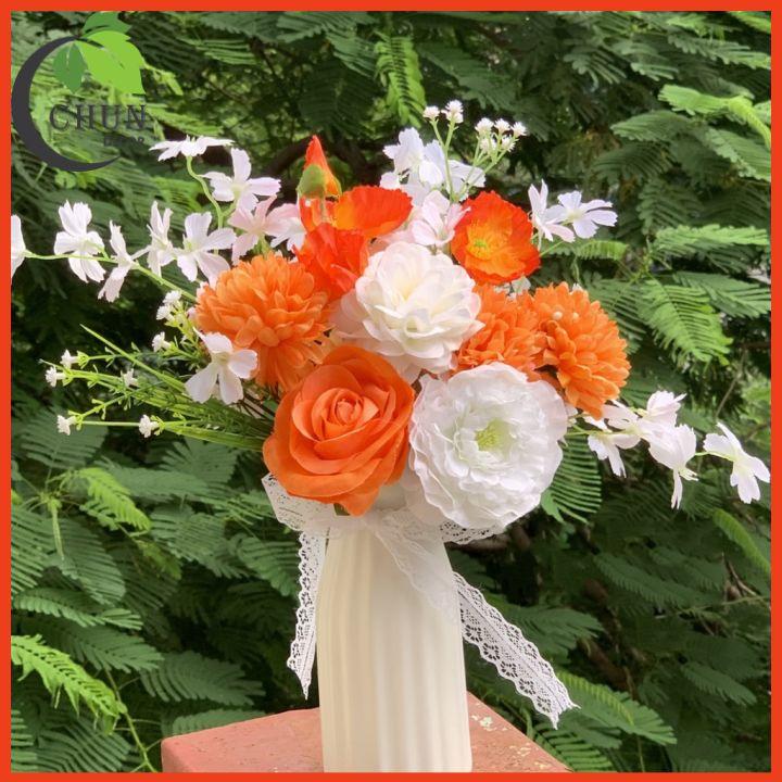 Bình Hoa Lụa Cao 35cm Màu Tươi Sáng Để Bàn, Kệ Tủ, Trang Trí Nhà, Văn Phòng, Cửa Hàng