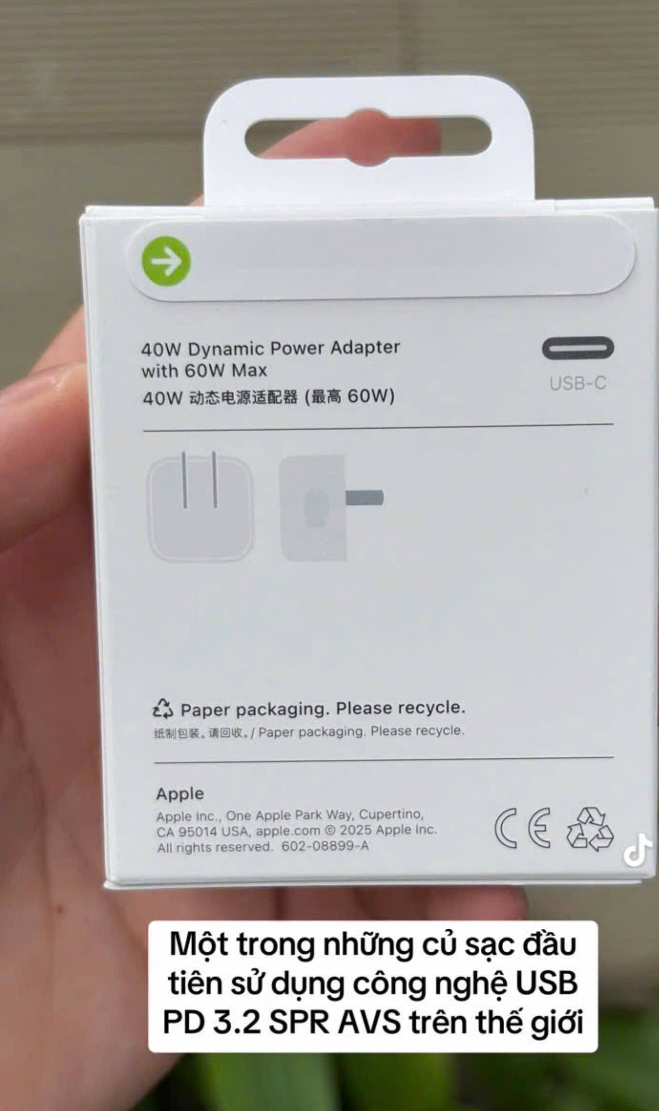 Củ sạc nhanh chính hãng Táo Dymamic Power Adapter 40W AVS 1 cổng max 60W tối ưu nhất cho 17 series và nhà Táo - Hàng nhập khẩu