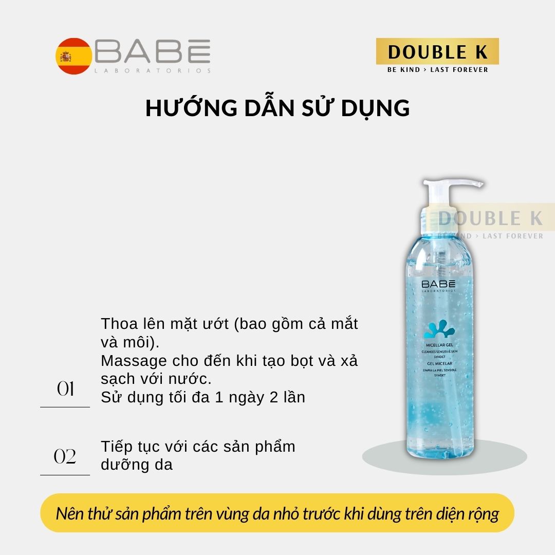 Gel Tẩy Trang và Rửa Mặt BABE Micellar Gel - Dùng Được Cho Da Nhạy Cảm - Double K