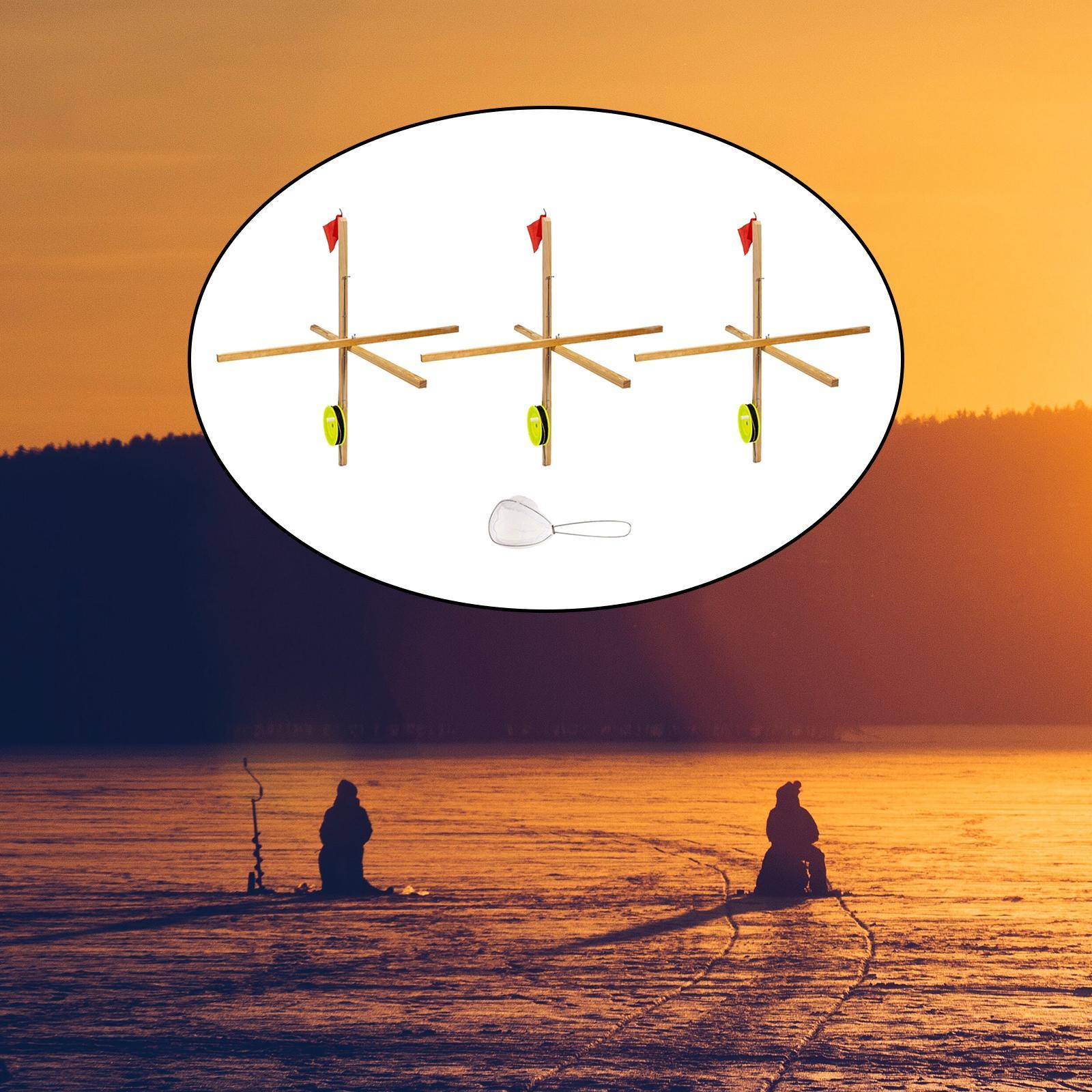 Ice Fishing Tip up Fishing Rod  Collapsible with  and Spoon Net Automatic Fishing Device Portable Fishing Tools Accessories
