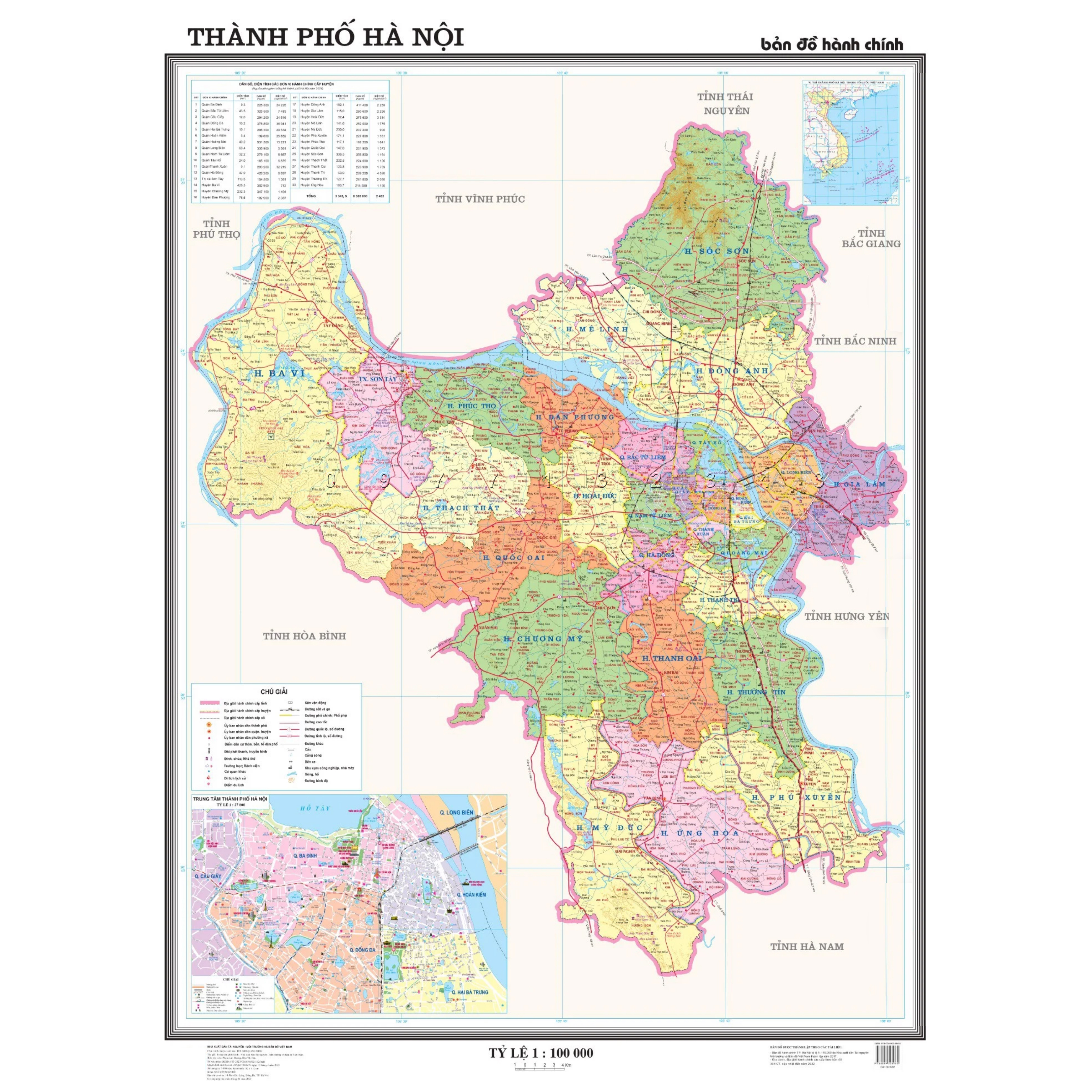 Hành chính thành phố Hà Nội A0 khổ (2023) (Ong)