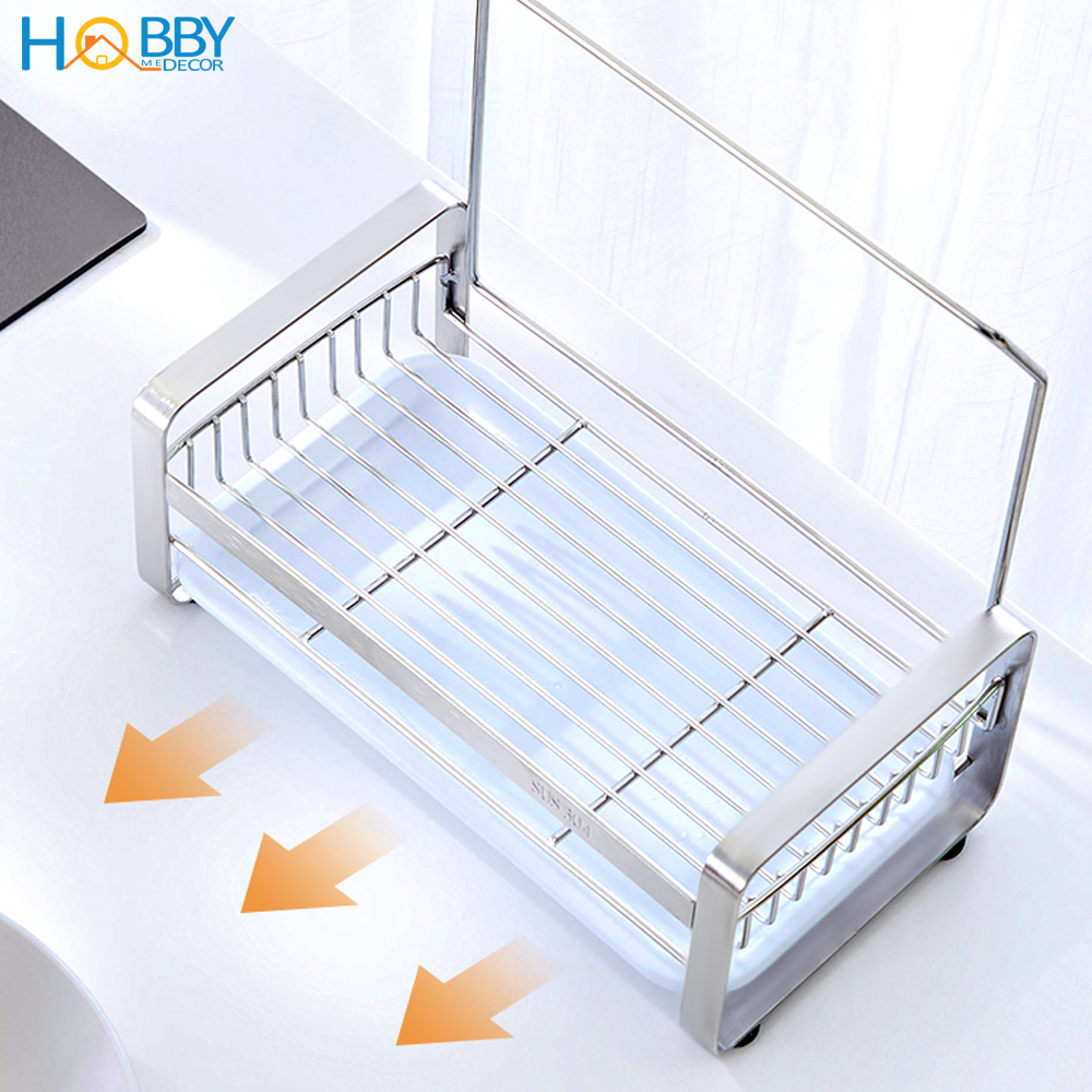 Kệ đựng đồ dùng rửa chén treo khăn bếp dán tường inox 304 HOBBY Home Decor KRC4 có miếng treo tường