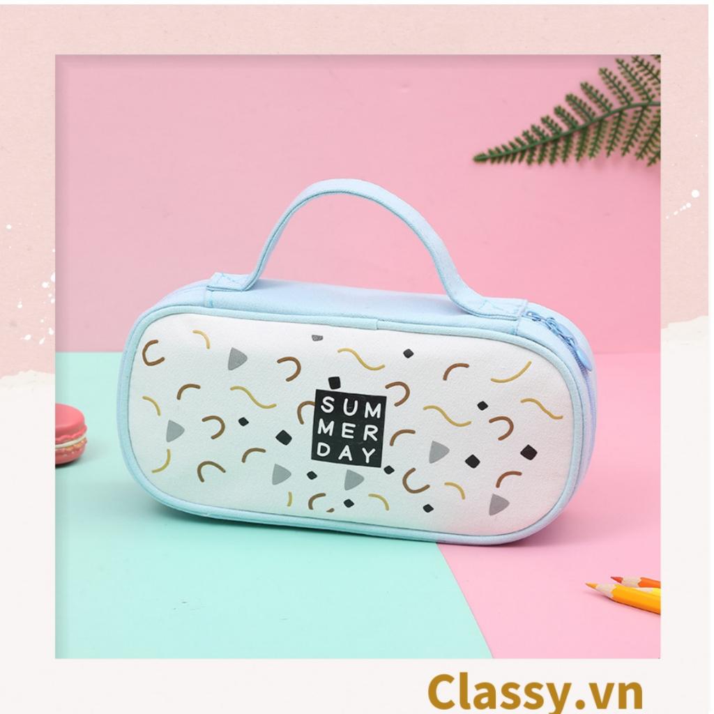 Túi vải dù Classy Đựng Bút Đựng Viết, Văn Phòng Phẩm, mỹ phẩm họa tiết hoạt hình có tay cầm, nhiều ngăn PK940