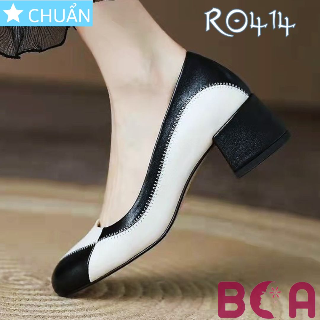 Giày cao gót nữ màu đen 4p RO414 ROSATA tại BCASHOP mũi vuông, kiểu dáng búp bê, phối 2 màu lạ mắt độc đáo và lạ mắt