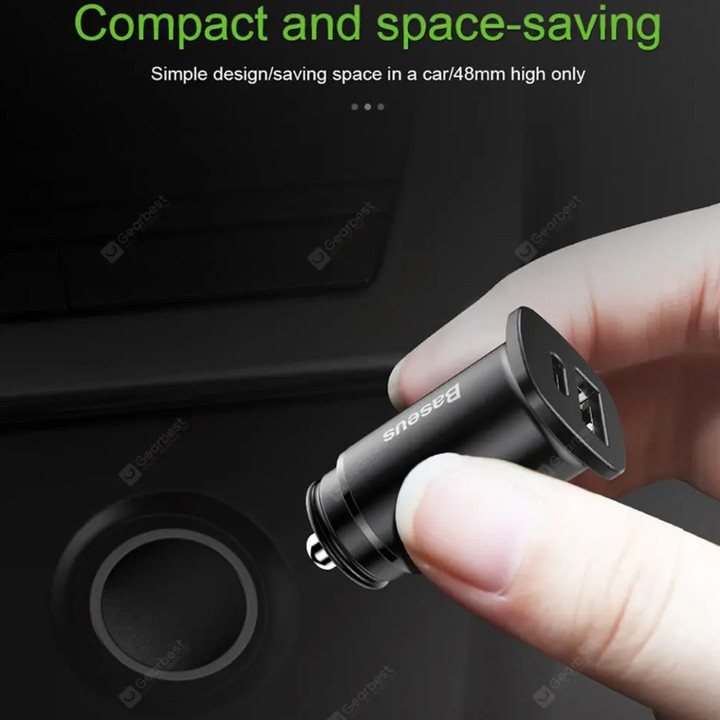 Tẩu sạc nhanh CCALL-AS01 đa năng 2 cổng USB và Type C dùng cho ô tô, xe hơi nhãn hiệu Baseus Circular Plastic A+C, công suất 30W - Hàng Nhập Khẩu