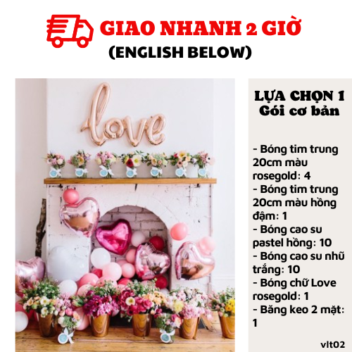 Bộ bong bóng chữ Love trang trí Valentine 14/2 màu hồng vlt02