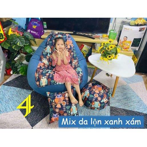 VỎ BỌC ghế lười xốp, họa tiết cú , vải thô hàn mix màu, 4 size vỏlót,ko xốp -INB MÀU - 4,Size M 80 x 100cm