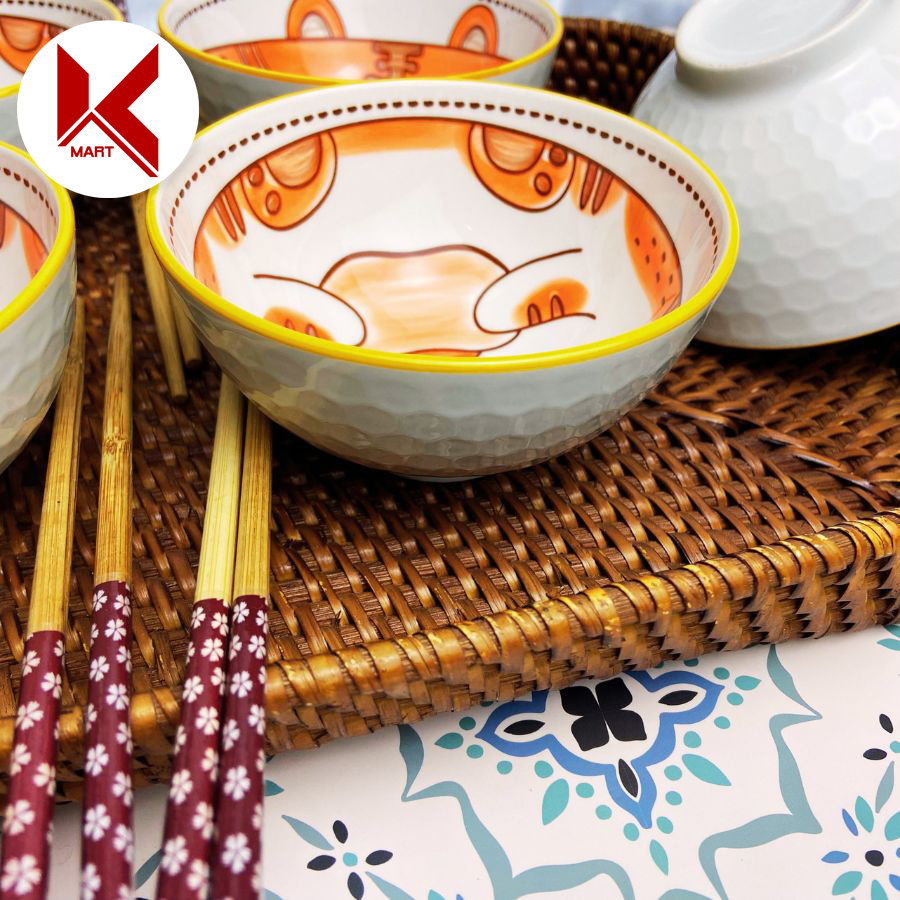 Bộ bát đũa bohemia cao cấp gồm 6 bát ăn cơm và 6 đôi đũa tre tự nhiên - K-Mart