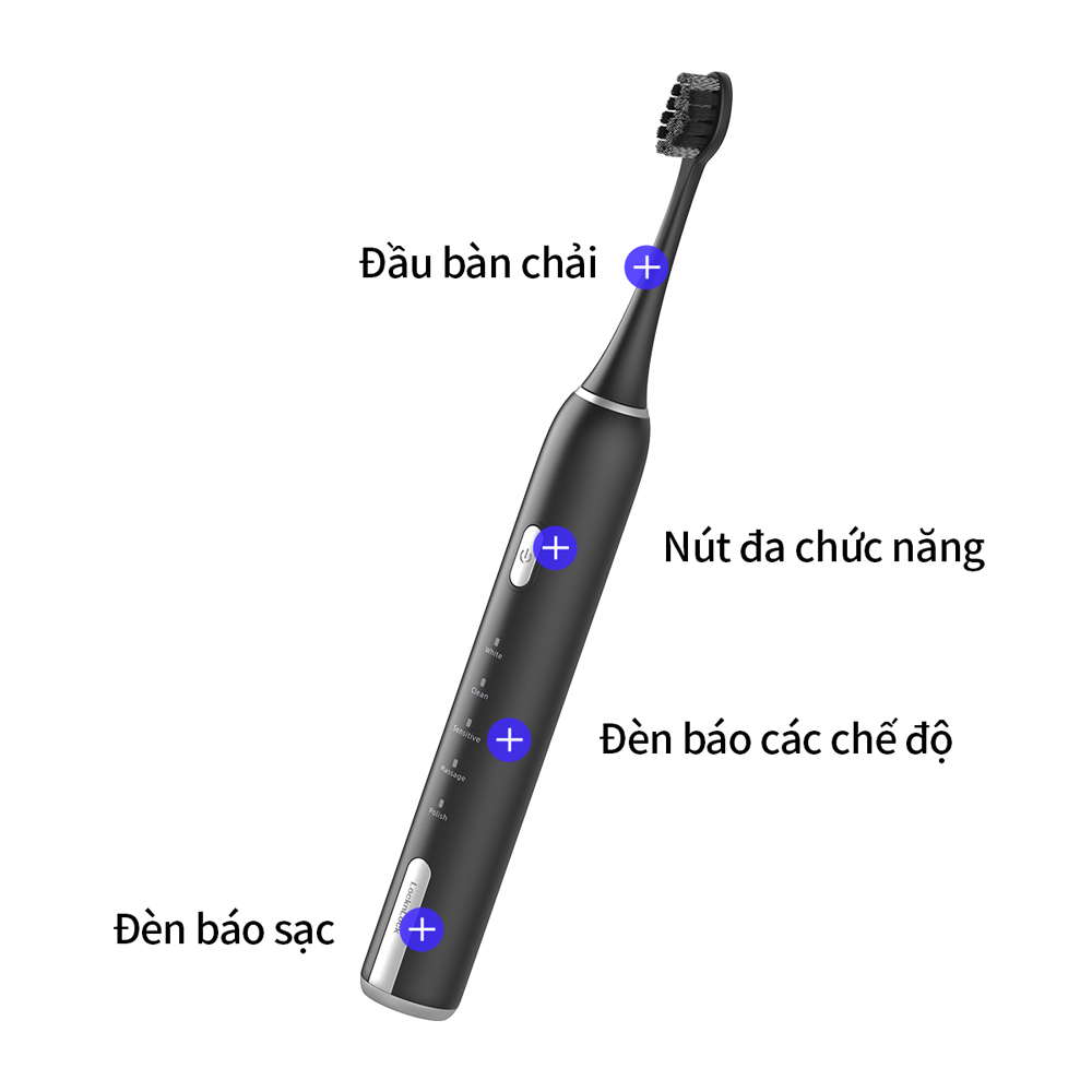 Bàn chải đánh răng điện LocknLock Electric toothbrush ENR386WHT/ENR386BLK 5 chế độ linh hoạt kèm hộp đựng bàn chải - 2 Màu