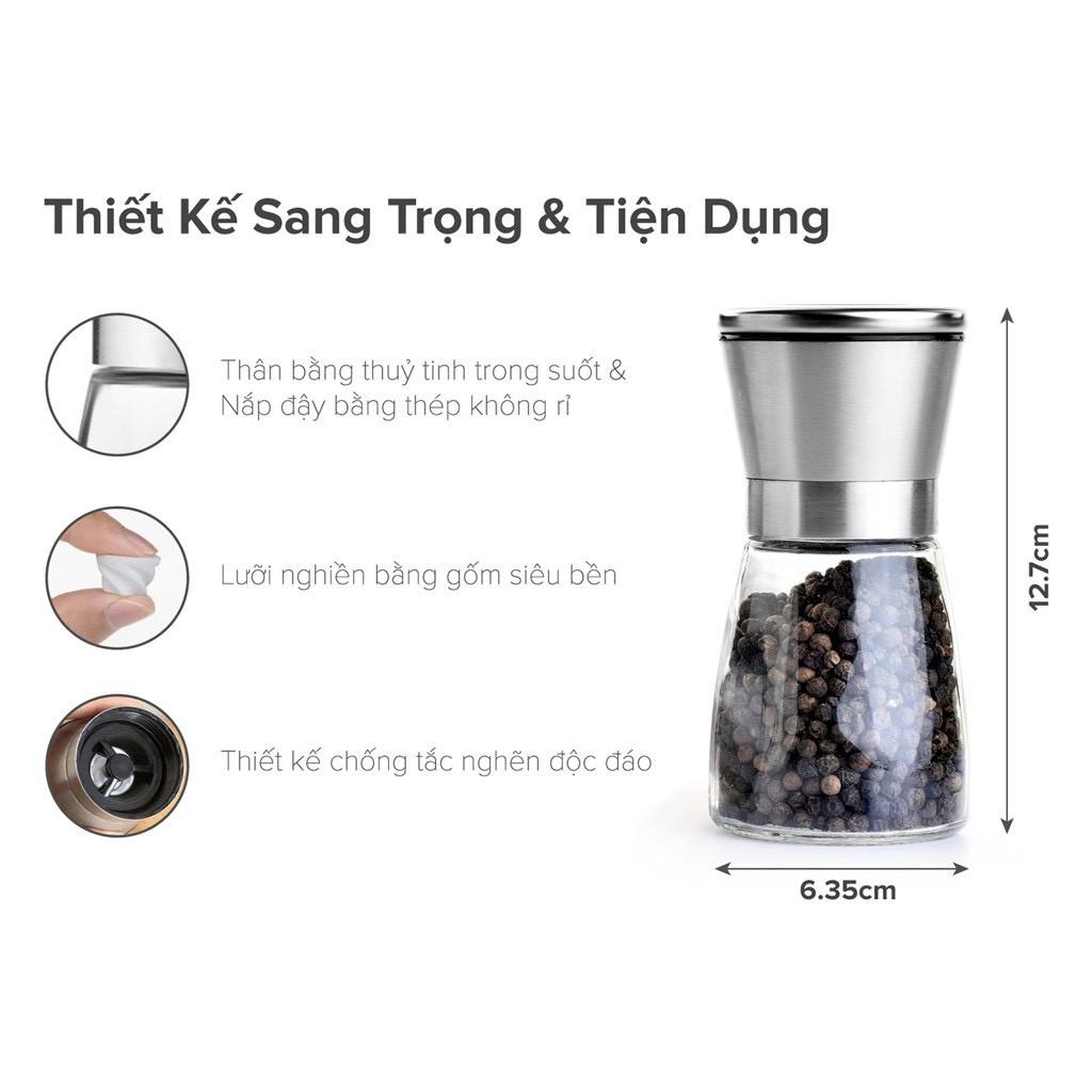 Lọ xay tiêu inox 304, Lọ say tiêu cầm tay inox dung tích 180ml, lọ xay tiêu cầm tay tiện dụng - King