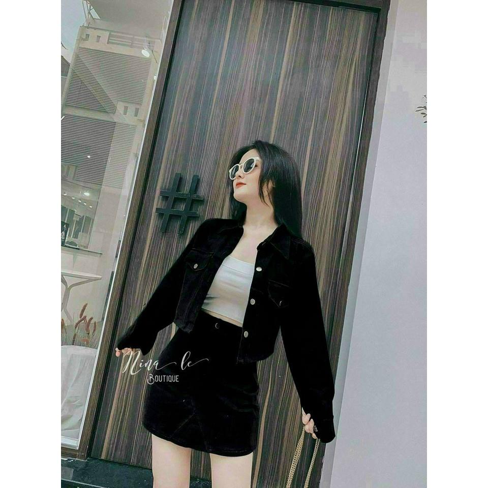 Sét đồ nữ 3 món áo lót áo khoác dài tay kèm chân váy tôn dáng trẻ trung năng động GKM