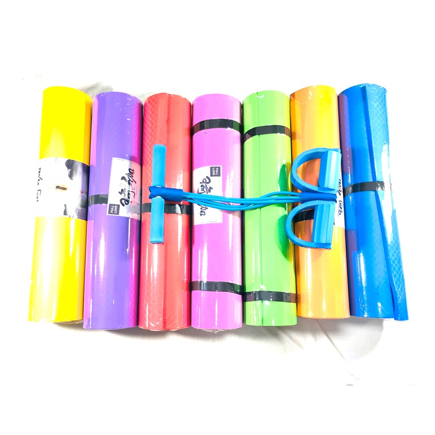 Bộ dây kéo tập cơ bụng cao su + Thảm tập Yoga 4mm