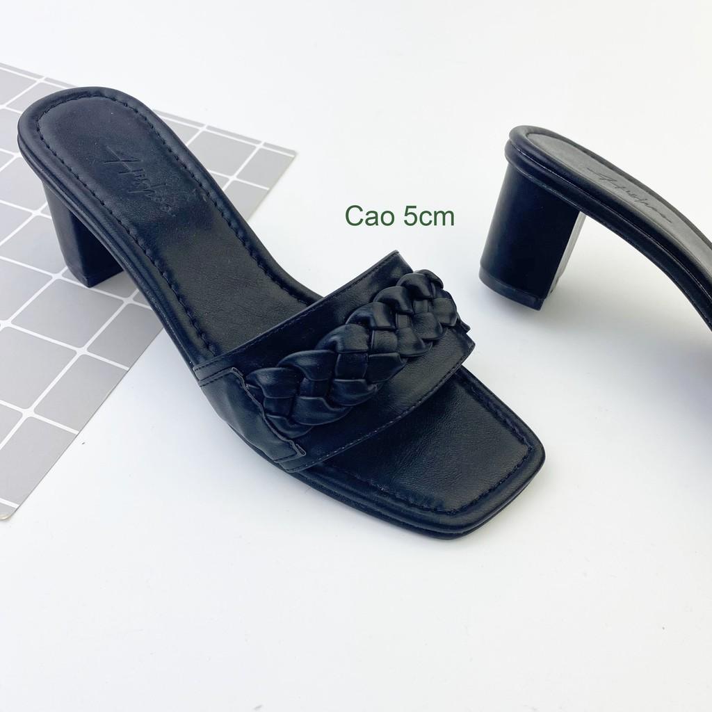 Dép cao gót nữ đế vuông dáng guốc sandal cao 5 phân quai ngang thời trang chính hãng HISHOO S054