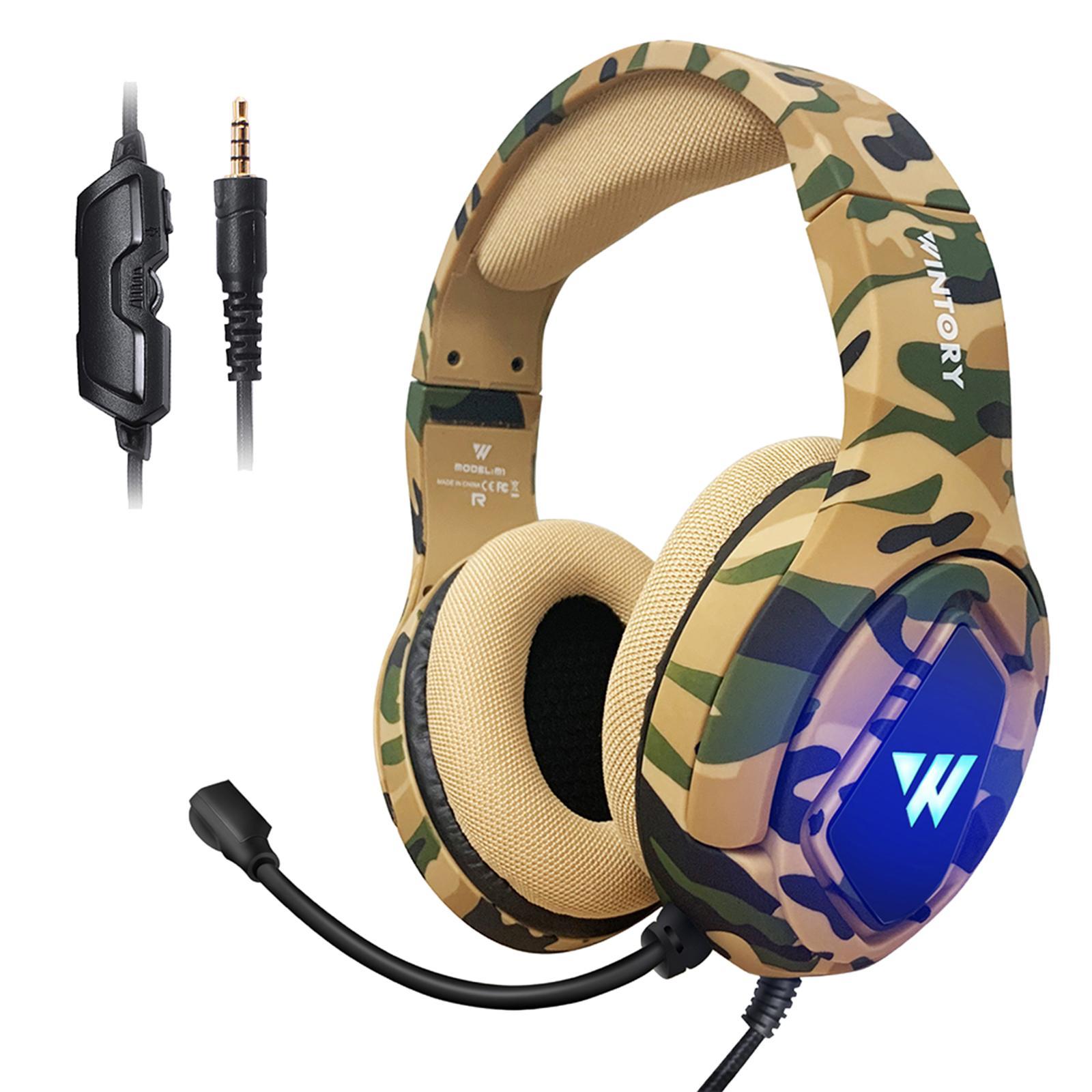RGB Gaming Headset w/Mic RGB LED Headphones Stereo Bass Desert