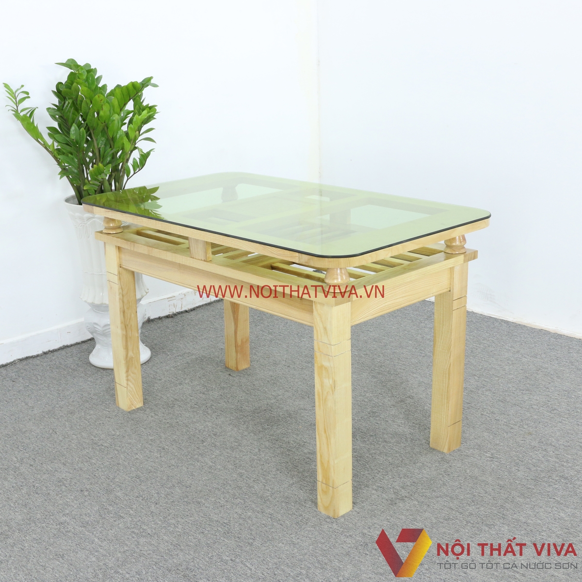 Bàn Ăn 2 Tầng Gỗ Sồi 4 Ghế Màu Tự Nhiên Gọn Đẹp Giá Rẻ