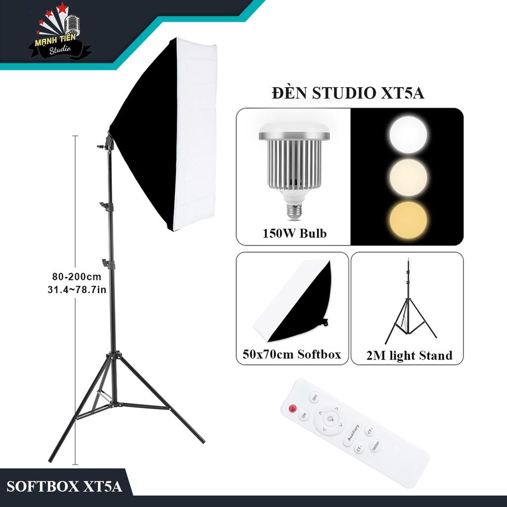 Bộ đèn studio XT5A có remote - Kèm Softbox 50x70cm, chân đèn 2m, bóng led Bulb 150W - Kit Studio công suất cao,đổi 3 màu