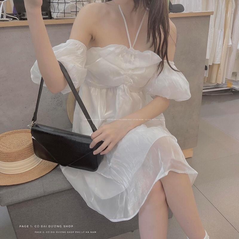 Váy voan trễ vai buộc dây cổ