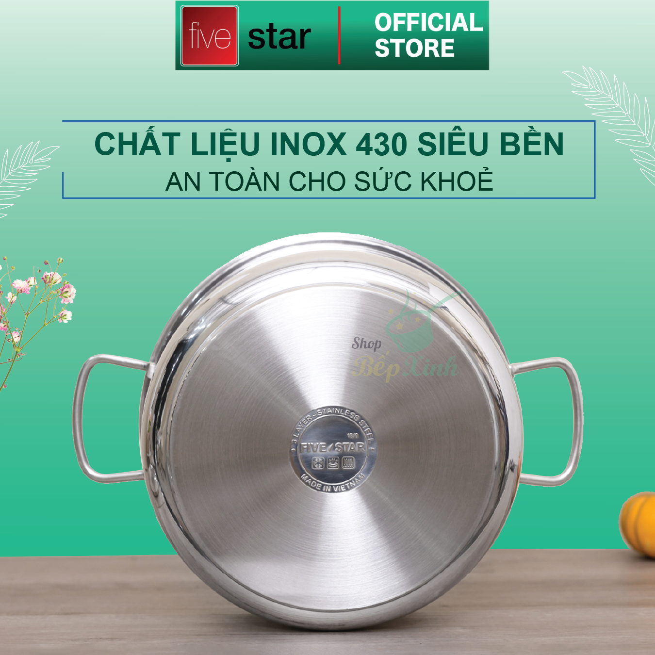 Nồi inox bếp từ Fivestar nắp kính ( 18cm/ 24cm / 26cm / 28cm ), dùng được mọi bếp , tặng 1 vá canh